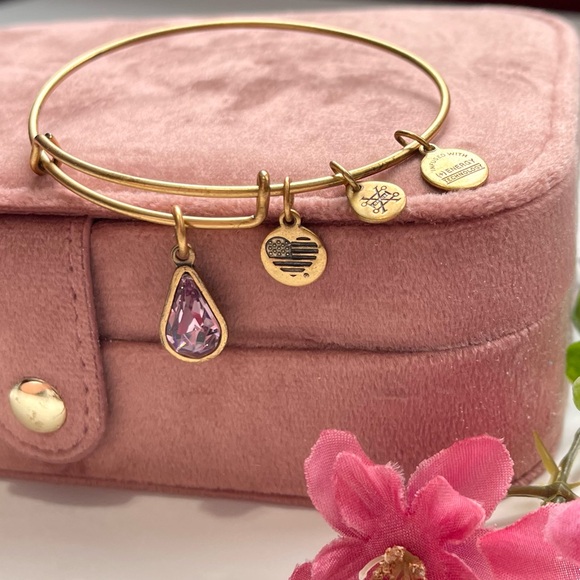 Alex and Ani Jewelry - Alex and Ani Gold-Copper Tone Bangle with Purple Teardrop Charm